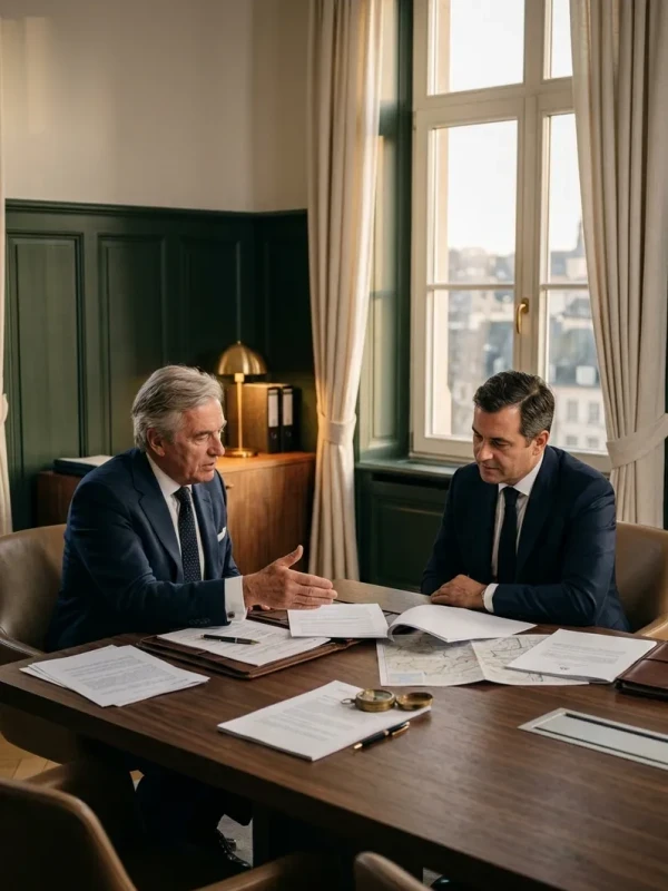 Founding documents laid out on a walnut desk — the first act of a Dubai incorporation