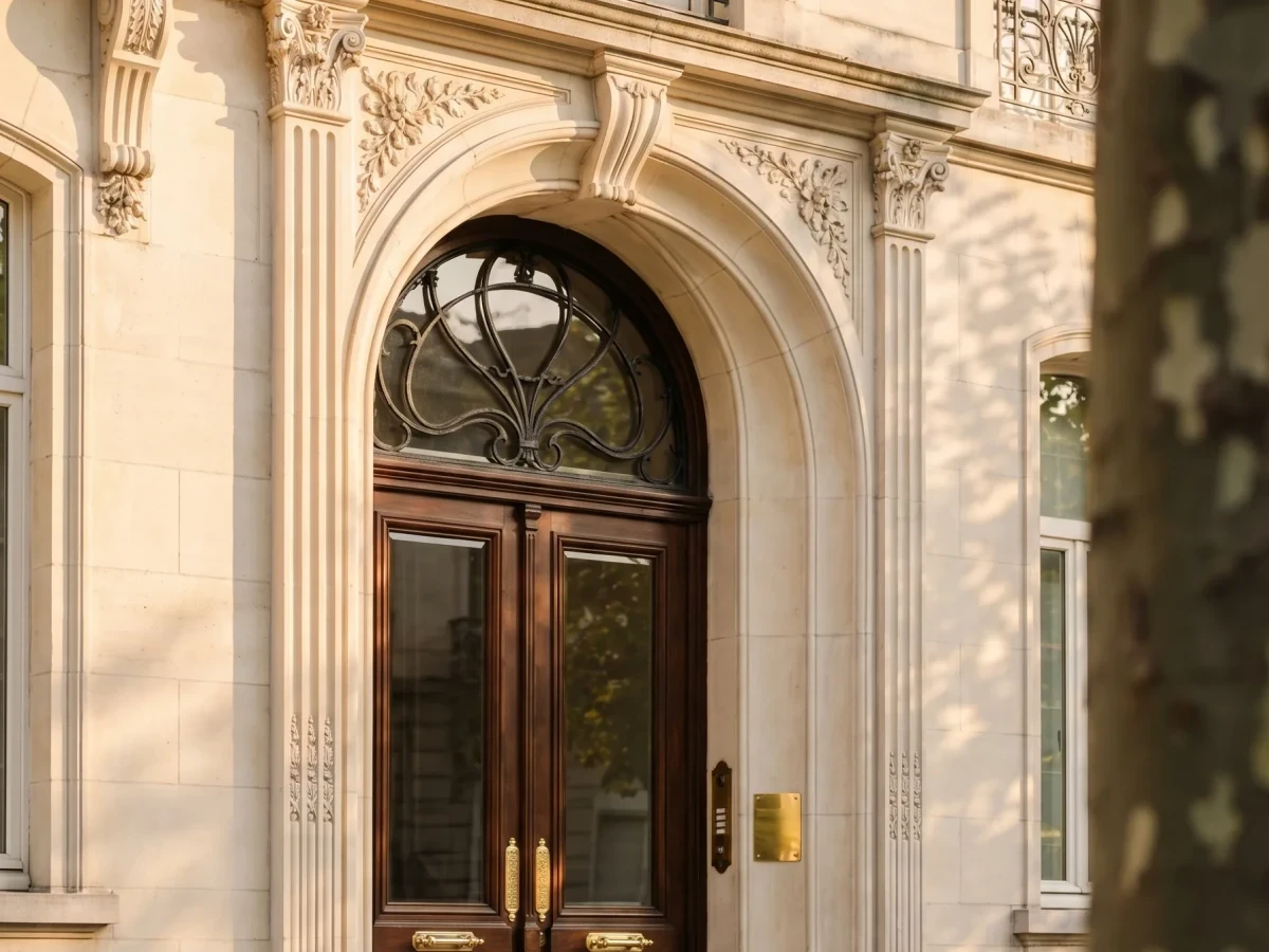 Avenue Louise belle époque entrance — Brussels domiciliation address